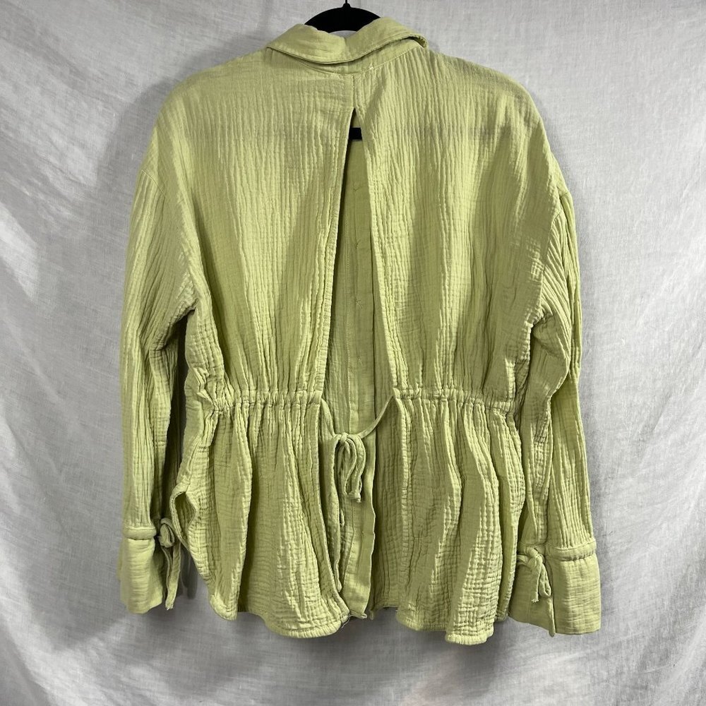 Lush Cotton Gauze Open Back Long Sleeve Top Womens S Chartreuse Boho Cottage